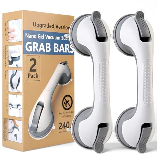 2 Pack Grab Bars for Shower Handle, Elderly Assistance Products, Seniors Removable Bar Safety, Suction Cup Handles for Bathtubs and Showers/Bathroom/Walls, Heavy Duty Handrails Grip 500lbs,No Drilling