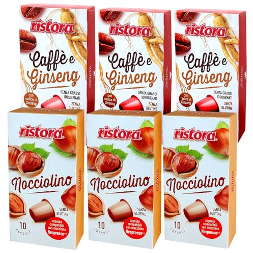 Set 60 Capsule Ristora miste compatibili con le Macchine ad uso domestico Nespresso* 30 nocciolino 30 ginseng