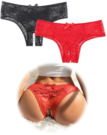 ohmydear Sexig tanga-stringtrosa, dam, sexig chic blommig spets, trosor och öppna trosor, underkläder, sömlösa andas korta trosor, sexig outfit, underkläder