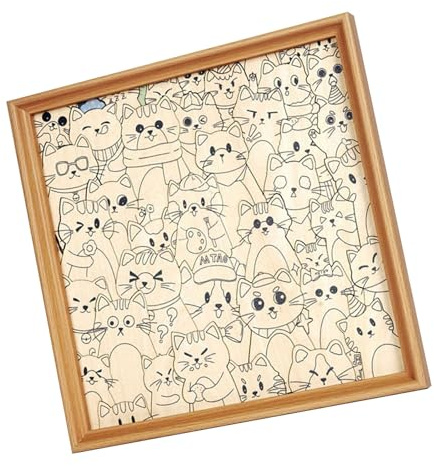 Puzzle à colorier en forme de chat en bois qui forme un cadre photo décoratif avec bords découpés au laser pour un assemblage facile