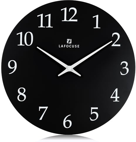 Lafocuse 30cm Reloj de Pared Madera Negro Silencioso Moderno, Fácil de Leer Reloj Pared Clasico, Analogico sin Tictac Decoracion para Salon Cocina Dormitorio Oficina