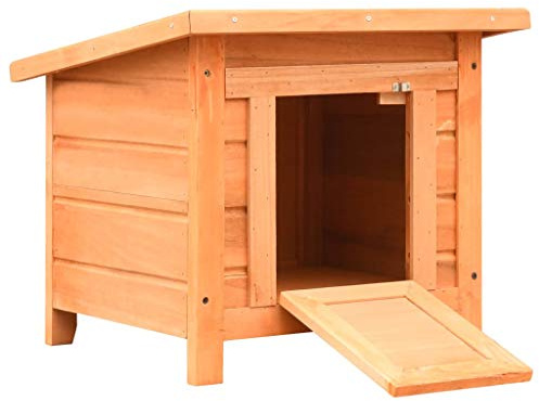 Mhdvray Casa para gatos para exteriores, cabaña de madera de pino con rampa, estable para pequeños animales para gatos, resistente a la intemperie, con techo, 50 x 46 x 43,5 cm, marrón y verde