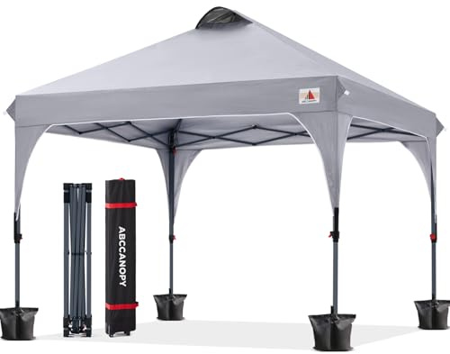 ABCCANOPY 3x3M Pavillon wasserdicht Pop-Up Gartenpavillon Festival Sonnenschutz Outdoor Pavillon mit Rolltragetasche Bonus 4X Gewicht Taschen, 4X Seile 4X Pfähle, Grau