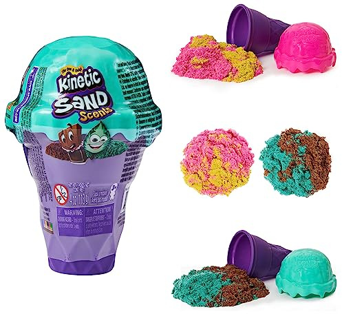 Kinetic Sand Scents, 113g Ice Cream Cone Container with 2 Colours of All-Natural Scented (Styles May Vary)