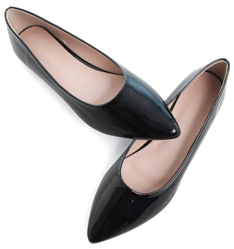 SAILING LU Women's Pointy Toe Ballet Flats PU Leather Shoes Black Size 9