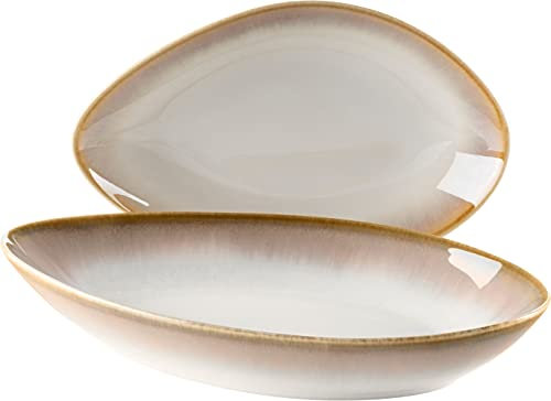 Mäser 931995 La Sinfonia, Servierschalen Set, ovale Keramik Deko Schalen in 2 Größen, moderner Vintage Look mit Farbverlauf von Beige zu Cremeweiß, Steinzeug