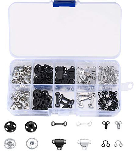 100 Stück Druckknöpfe, Haken und Ösen Set, Verschlusshaken, Hosenhaken und Ösenverschlüsse, Unterwäsche Haken und Augen Schließe für Rock, BH, Hose, Kleid, Nähen, Basteln