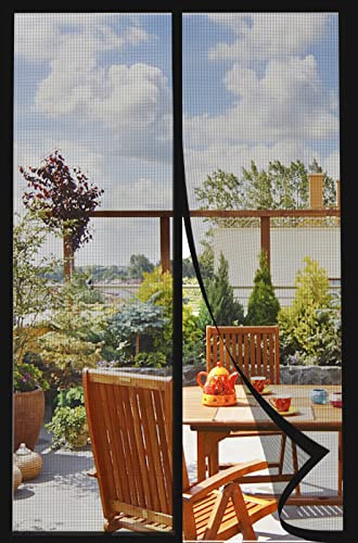DIKER Fly Screens Doors Nets Patio Curtain Insect Mesh for Keeping Out Flies & Bug, Flyscreen French Doors, Mosquito Double Door Magnetic ScreenFly Doors (110x220cm, Black)