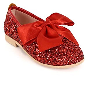 Girls Glitter Dress Red Shoes Sequin Mary Jane Footwear Flat Pumps Size UK Child 11