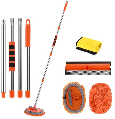 62 Zoll Autowäsche Bürstensatz mit langem Griff,Geichan 3 in 1 Mikrofaser Autowäsche Mop Reinigung Mitt Geeignet für Auto, SUV, LKW, Wohnmobil und Haushalt,Kratzfreie 2 x Mop Köpfe
