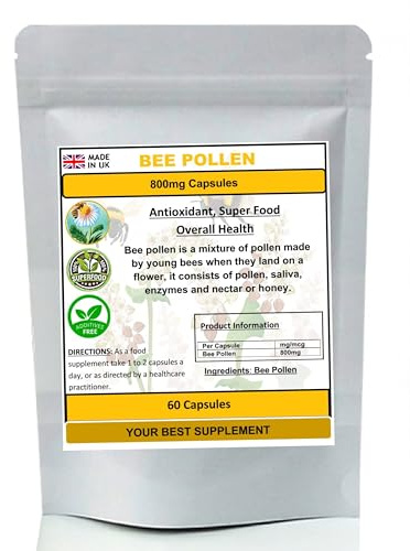 Bee Pollen Capsules 800mg- Natural Minerals,Vitamins, Super-Food (60)