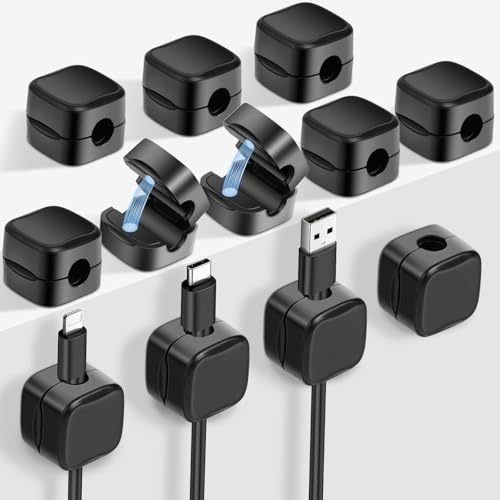 URAQT Clips Câble Organisateur Bureau, 12 Pcs d'organisateurs de câbles magnétiques, Range Câbles Silicone Fixe pour Câbles de Chargeur/Souris/Écouteur/Ustensiles de Cuisine (Noir）