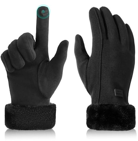 Lvefyti Winterhandschuhe Damen,Touchscreen Reithandschuhe Damen,Dicke Warm Samtfutter Motorrad Handschuhe Fausthandschuhe,Winddicht Winterhandschuhe für Skifahren Radfahren Wandern Laufen(Schwarz)