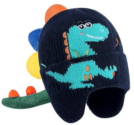 KAKU NANU Vintermössa baby dino mössa barn beanie 0–3 år småbarn stickad mössa, Marinblå, 0-3 År
