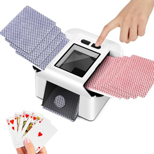 Automatic Card Shuffler for 1-2 Decks, Low Noise Electric Card Shuffler with AUTO & Manual Mode Portable Card Shuffling Machine with 2000mAh Battery for Different Card Sizes (White)