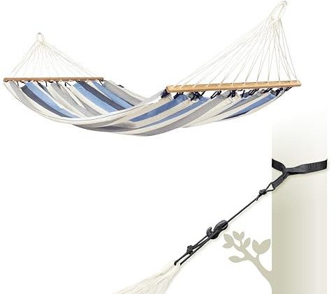 LA SIESTA® Alisio Hängematte mit Stab & Baum- & Pfosten-Befestigung, Gurten für Baumen Balken & Pfosten - Wetterfeste Hängematte Outdoor Indoor Balkon Terrasse Garten - Einzel Hängematten, Sea Salt