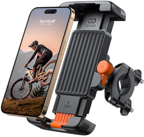 Lamicall Bike Motorcycle Phone Mount - [1s Quick Lock] Bike Cell Phone Holder Clip, Bicycle Scooter Handlebar Clamp, for iPhone 17 16 15 Pro Max, Galaxy S25 S24 Ultra, 6-7.2 Phones, Orange