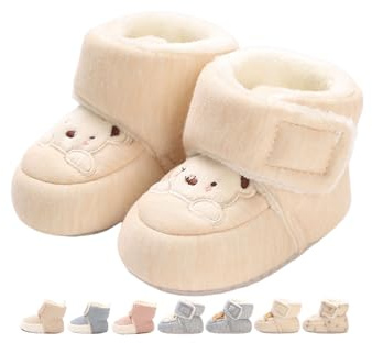 Baby Boys Girls Winter Warm Fleece Booties Snow Boots Newborn Non-Slip Soft Sole Sock Shoes Slippers Toddler Cotton Thermal Adjustable Crawling Barefoot Walker Shoes Bear Khaki 12-18 Months