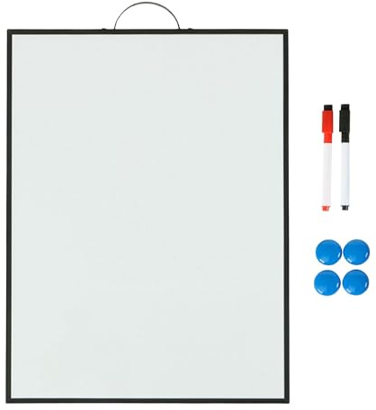 Relaxdays Whiteboard bord, magnetiskt, för upphängning, 2 pennor, 4 magneter, magnettavla, H x B: 40 x 30 cm, vit/svart