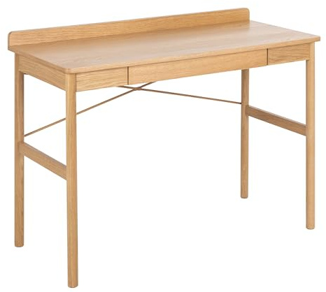 Office Desk Oak Veneer Built-In Drawer Scandinavian Design Compact Workspace