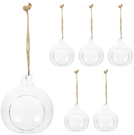 LABRIMP Jarrones Colgantes de Cristal Transparente 6 Cm, Set de 6 Macetas Hidropónicas para Micropaisajes, Portavelas Decorativos para Hogar, Oficina y Jardín Interior
