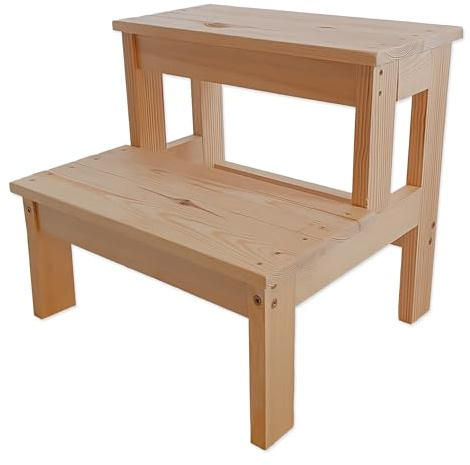 MG Design Marchepied en Bois 2 marches - Stable et sécurisé, escabeau pour Enfants et Adultes, Tabouret pour Salle de Bain et Cuisine