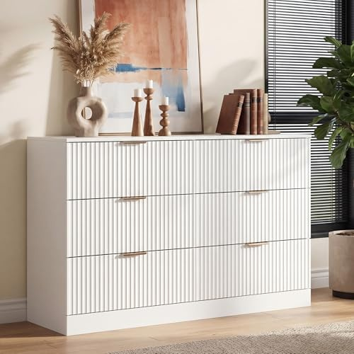 MALOL White Chest of Drawers, Dual Anti-Tip Design Wooden Chest of Drawers, 6 Drawers with Metal Handles, Modern Storage Unit for Bedroom Living Room Entryway