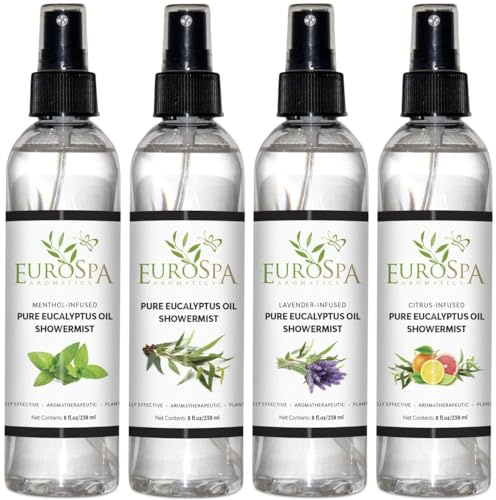 EuroSpa Aromatics Pure Eucalyptus Oil ShowerMist and Steam Room Spray, All-Natural Premium Aromatherapy Essential Oils - Variety 4 Pack - 8 oz Each