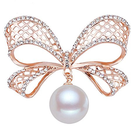 Belons Damen Mädchen Rosegold Schleife Brosche Perle Strass Legierung Anstecknadel Sicherheitsnadel Pin