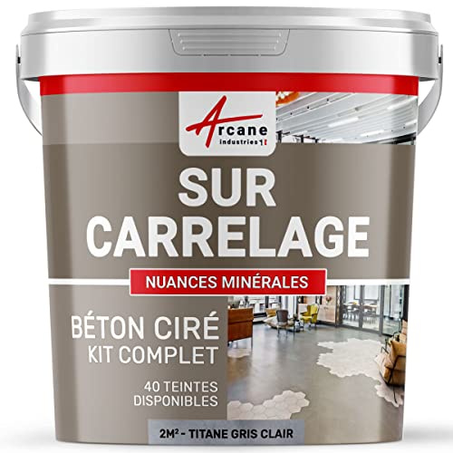 Béton ciré sur carrelage, cuisine, salle de bain, mural, sol, plan de travail, revêtement décoratif douche en kit - 2 m² (en 2 couches) Titane Gris Clair - ARCANE INDUSTRIES