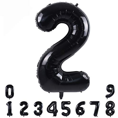 TONIFUL 40 Inch Black Large Numbers 0-9,Number 2 Digital 2 Helium Balloons,Foil Mylar Big Number Balloons for 2026 Graduation New Year Eve Birthday Party Supplies Decorations