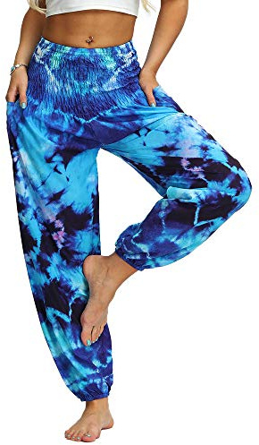 Nuofengkudu hippie haremsbyxor med fickor för kvinnor, yogabyxor