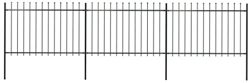 vidaXL Gartenzaun mit dekorativen Speerspitzen Schmuckzaun Metallzaun Zaun Zaunelemente Stahlzaun Gitterzaun Zaunfeld Tor Stahl 5,1x1,2m Schwarz