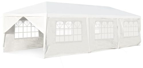 COSTWAY Pavillon 3x9m, Gartenpavillon mit 8 abnehmbaren Seitenwände & Fenstern, Partyzelt, Festzelt, Gartenzelt, UV-Schutz, für Garten, Party, Hochzeit