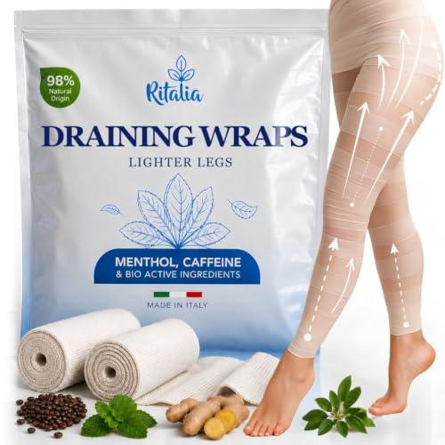Ritalia Dränerande Benbandage / 2 Dränerande Benlindor med Kylande Effekt – Tonande och Anti-Trötthetsverkan med 100 % Naturliga Extrakt – Professionell Skönhetsbehandling med Fosfatidylkolin