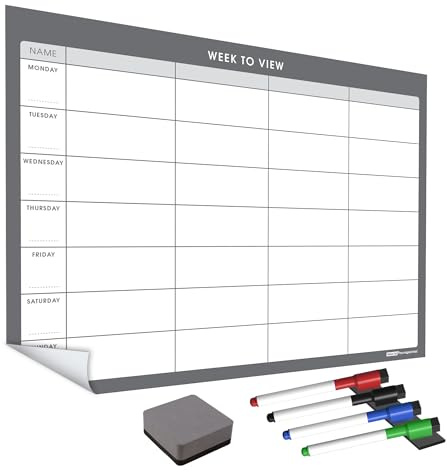 WallTAC A3 veckoplanerare whiteboardklistermärke för vägg | Tillverkad i Storbritannien | Lättta bort kalender med återanvändbart lim | Familjemåltidsplanerare eller att göra-lista för hem och kontor