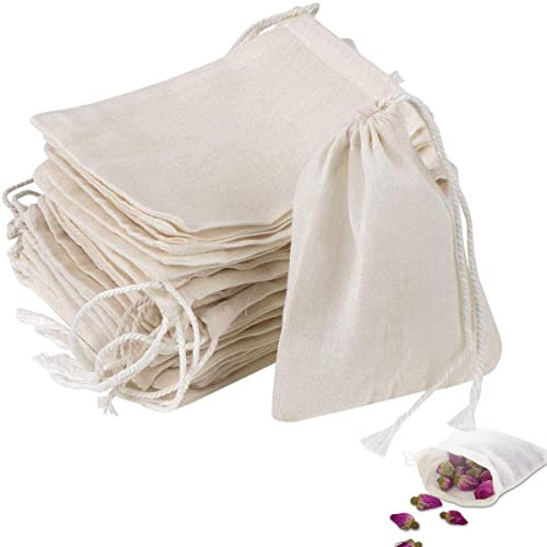 50 Stück 6 X 8 cm Baumwollbeutel Klein, Baumwoll Musselin Beutel mit Kordelzug Säckchen Kleine Stoffbeute, wiederverwendbare Netzbeutel für schmuck geschenk obsttee kaffee gewürze
