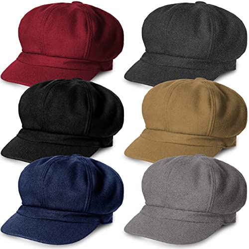 Cindeer 6 Pcs Women Newsboy Caps Ladies Hat Warm Wool Visor Beret Hats for Women Vintage Baker Boy