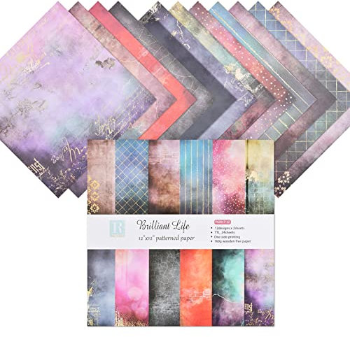 Vesaneae Dekorpapier 30,5x30,5cm,12 Muster 24 Blatt Scrapbook Papierblock,Scrapbooking Papier DIY Dekoratives Papier für die Dekoration