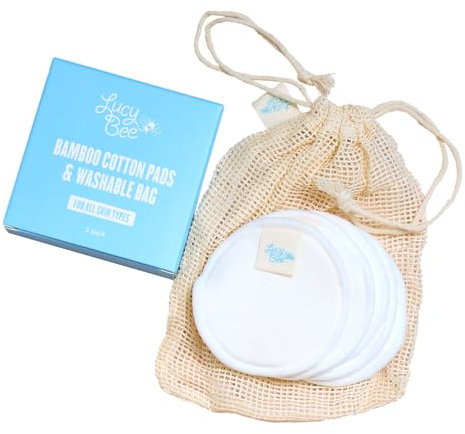 Lucy Bee Eco-Friendly Bamboo & Cotton Reusable Face Pads, 5-Pack with Wash Bag - Soft, Sustainable Makeup Remover Alternative.