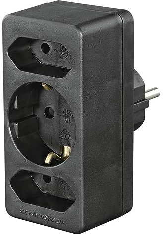 Hama uttagsadapter (uttagsadapter 3 fack, 2 euro, 1 skyddskontakt, flera kontakter, flera uttag, flera uttag utan kabel, multiuttag, 3 vägs multikontakt) svart