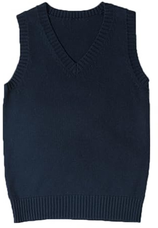 ZUEVI - Chaleco de punto sin mangas, para mujer, cuello de pico, para uniforme escolar.