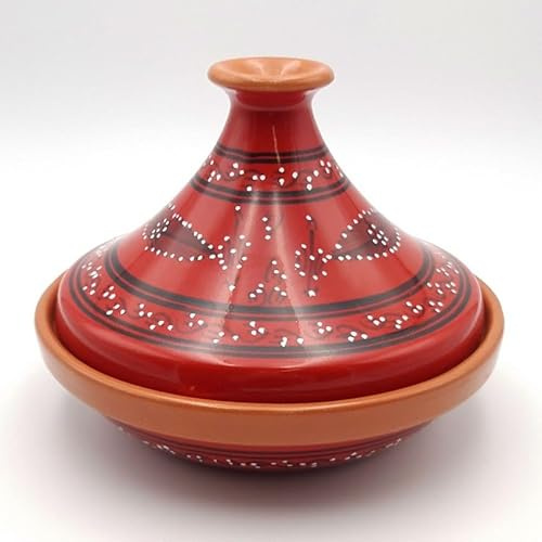 Tajine individuell utsvängd tatuerad röd - D 22 cm