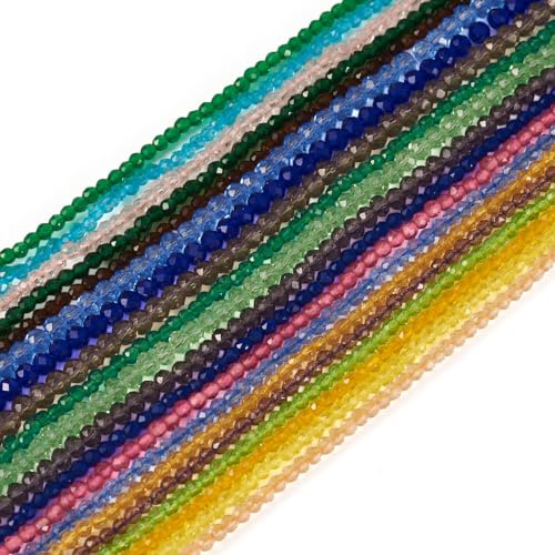 PandaHall - 20 fili di perle di vetro sfaccettate rotonde da 2 mm, piccole perline in vetro trasparente, perline sfuse per fai da te, bracciali, creazione di gioielli