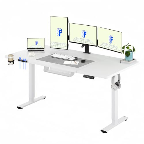FLEXISPOT 180 * 80cm Electric Standing Desk Adjustable Standing Desk Sit Stand Up Desk Computer Desk with Hook Memory Function for Office and Home (White+White)