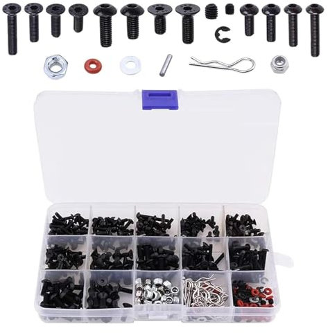 GIONAR Juego de 500 tornillos universales RC, para coches RC Cars Trucks Crawler, M3 M4, tornillos Allen, tuercas y hebillas de cáscara, incluye bandeja magnética para herramientas de reparación