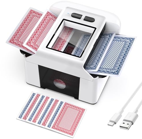 Barajador Automático de Cartas 1-2 Barajas, Mezclador Recargable con Batería 2000 mAh para Juegos UNO, Blackjack, Texas Hold Em, Noche de Póquer Interesante