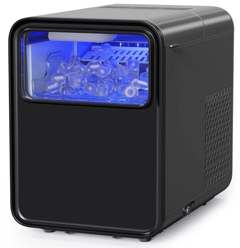 QEXREED Máquina de Hielo, Maquina de Hacer Hielo 12 kg/24h, 9 Cubitos de Hielo en 6 Minutos, Maquina de Hielo para Casa Autolimpiadora, Hielo de 2 Tamaños