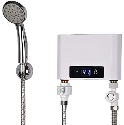 Mini Durchlauferhitzer Elektrische Durchlauferhitzer, Mini Instant Warmwasserbereiter Durchlauferhitzer Tankless für Badezimmer Küche, EU Stecker 220V (Weiß-3500W mit Duschset)