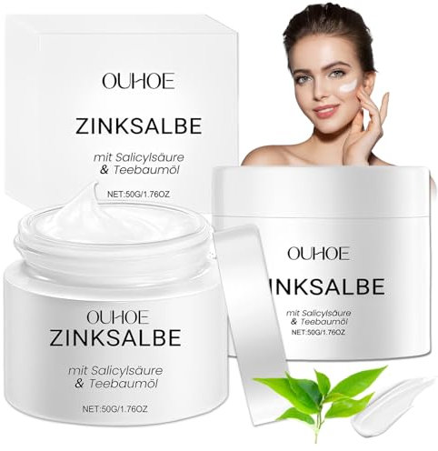 2 Stück Zinksalbe Gegen Pickel, Zinksalbe Gesicht, Zugsalbe Pickel Creme mit Teebaumöl und Salicylsäure, Körper Akne Creme, Anti-Mitesser & Pickelmale Entfernen, für Alle Hauttypen